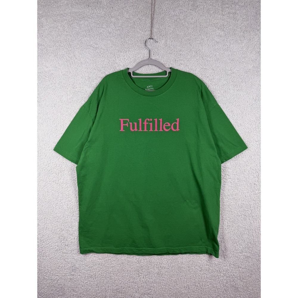 Anti Social Social Club Fulfilled T-Shirt Mens 2XL‎ Green Pink Logo Graphic Tee